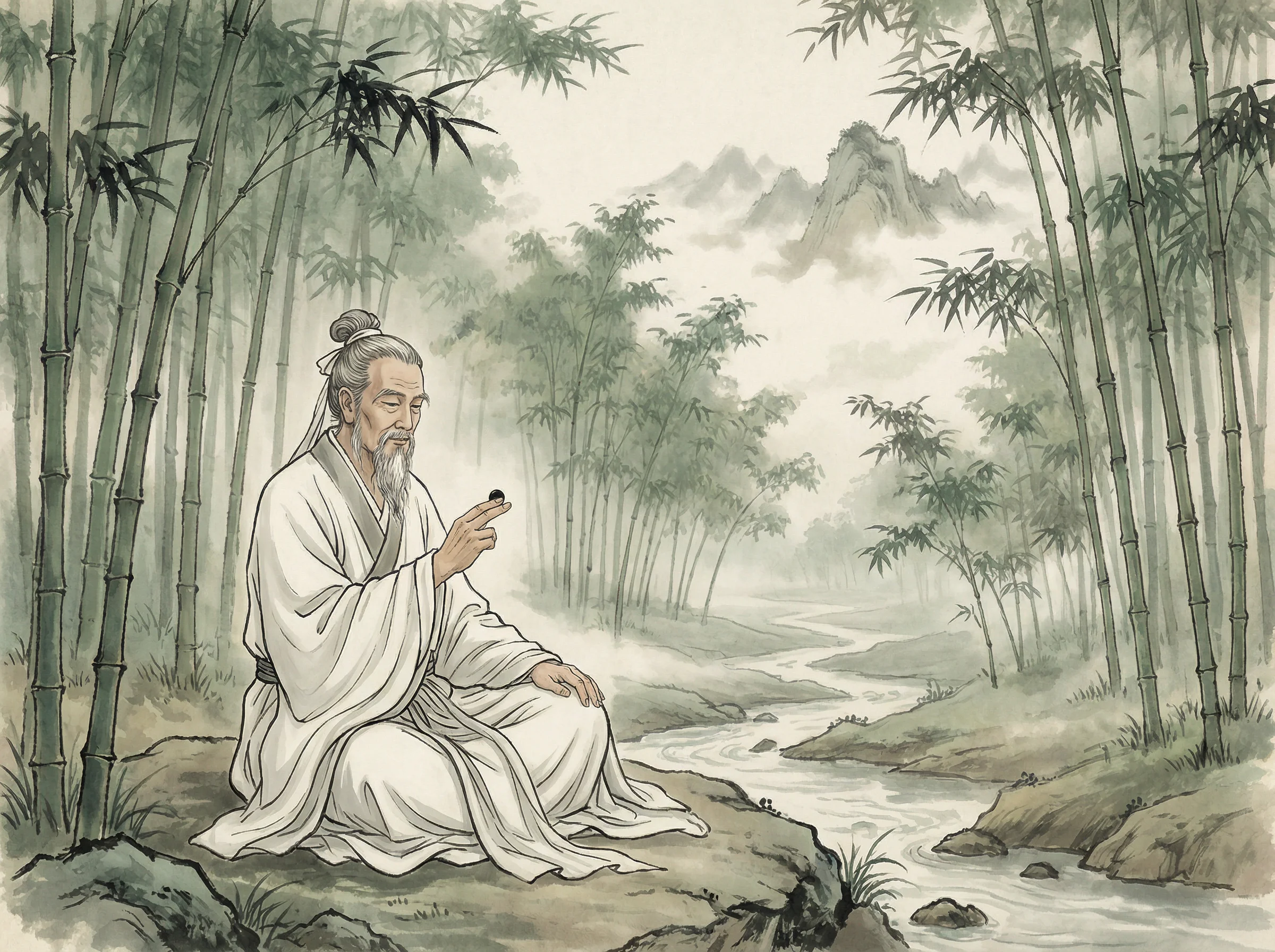 白衣隐士专注思考 炸金花guanwang官网 棋局